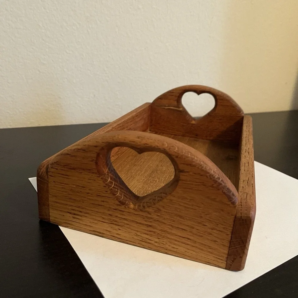 Vintage Handcrafted Wooden Heart Cutout Tray Organizer Country Farmhouse Cottage